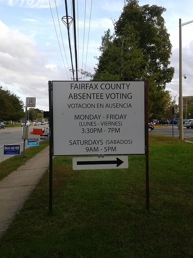 Absentee voting sign Fairfax County Virginia