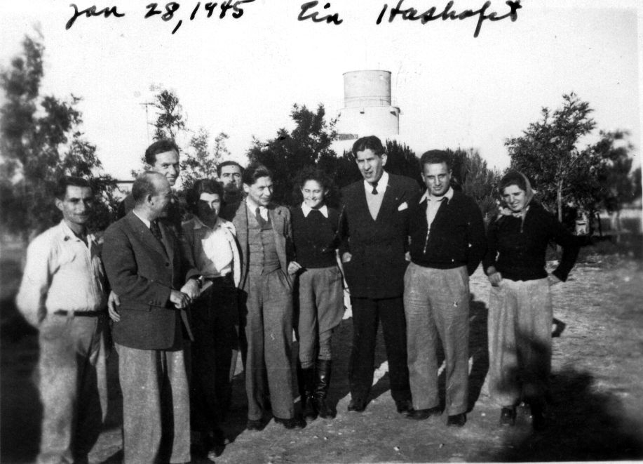 Arthur Koestler January 1945 Kibbutz Ein HaShofet Koestler is 5th from the right