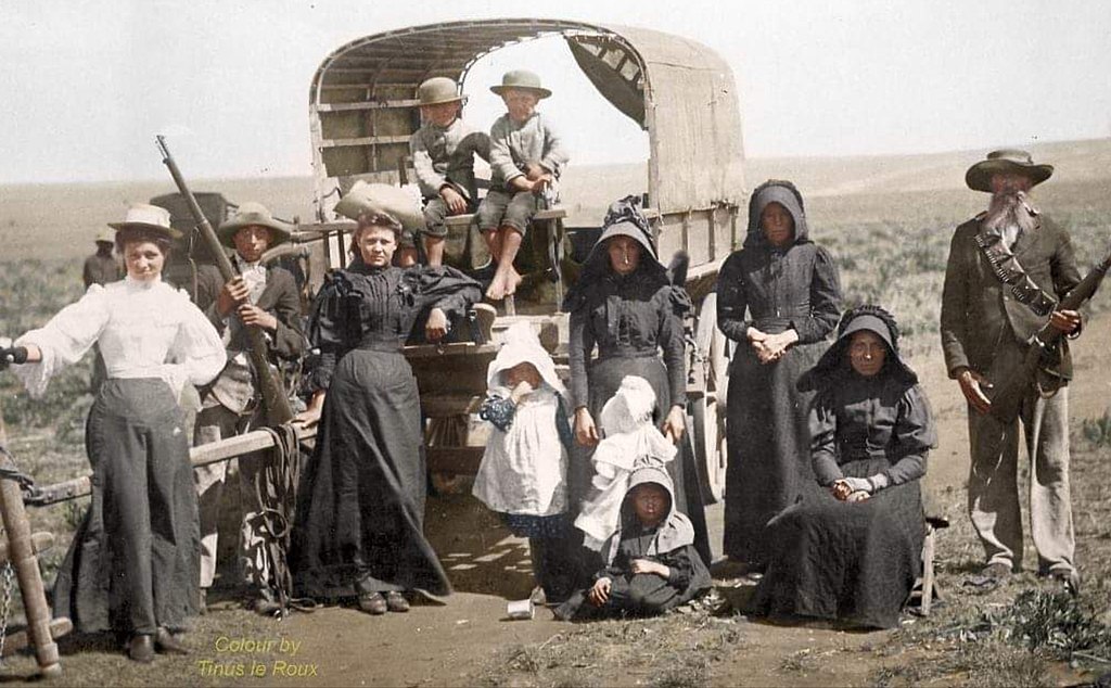 Boer family with a wagon on a farm in South Africa circa 1900 Tinus le Roux