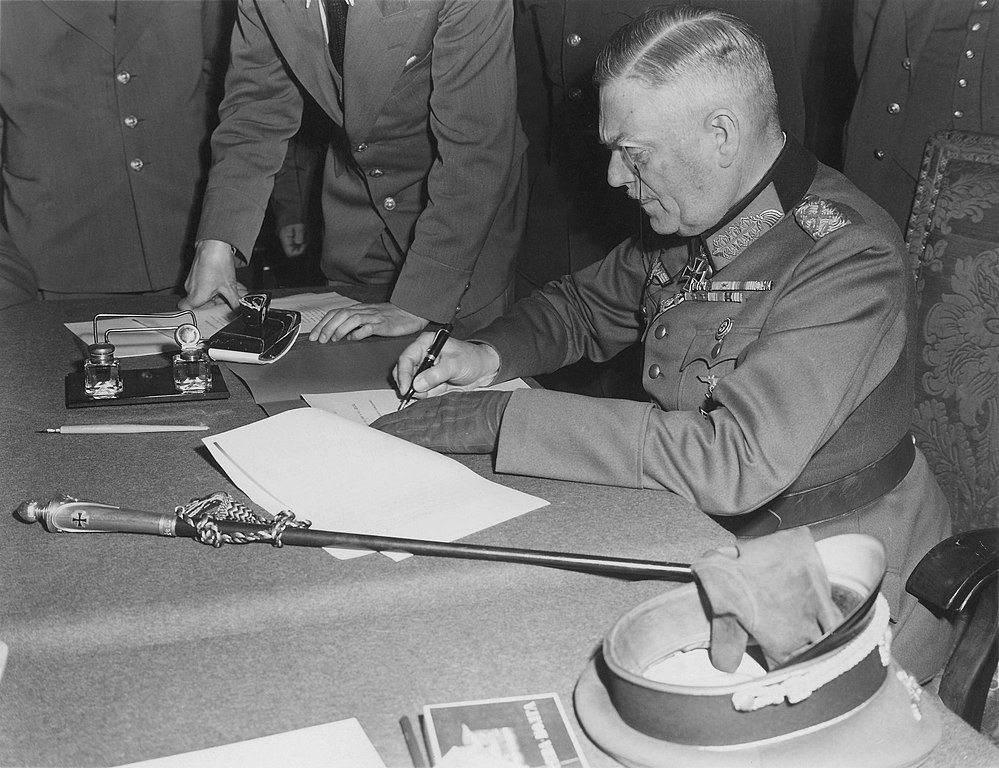 Field Marshall Keitel signs German surrender terms in Berlin 8 May 1945 Lt. Moore US Army