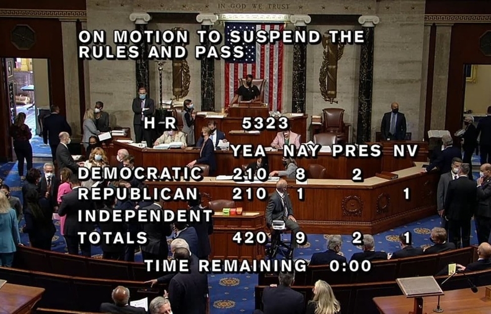 תוצאות ההצבעה בבית הנבחרים על המימון לחימוש מערכת "כיפת ברזל"   מקור: בית הנבחרים של ארצות הברית
