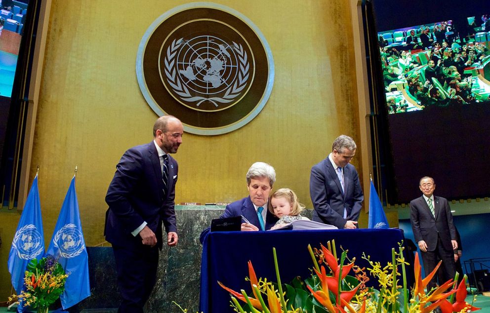 John Kerry signing the Paris Agreement for the United States
