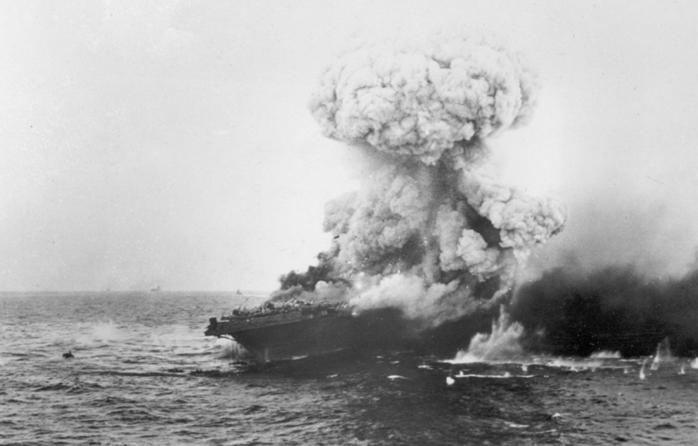 Large explosion aboard USS Lexington CV 2 8 May 1942