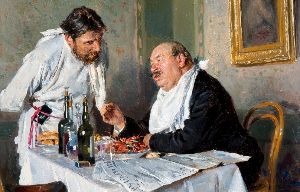 הציור "בפונדק" של הצייר היהודי-רוסי ולדימיר מאקובסקי   מקור: ויקיפדיה