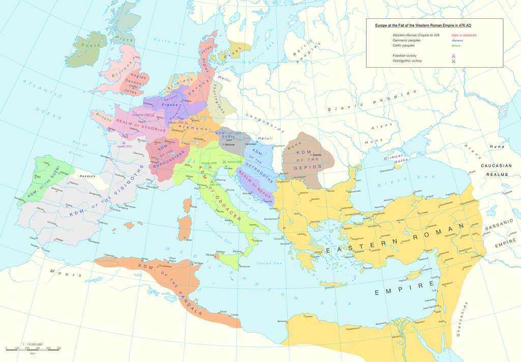 Political division in Europe North Africa and Near East after the end of the Western Roman Empire in 476 AD Guriezous