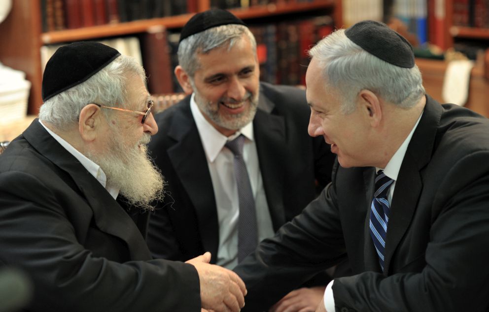 Prime Minister Benjamin Netanyahu right meets with Rabbi Ovadia Yosef Amos Ben Gershom