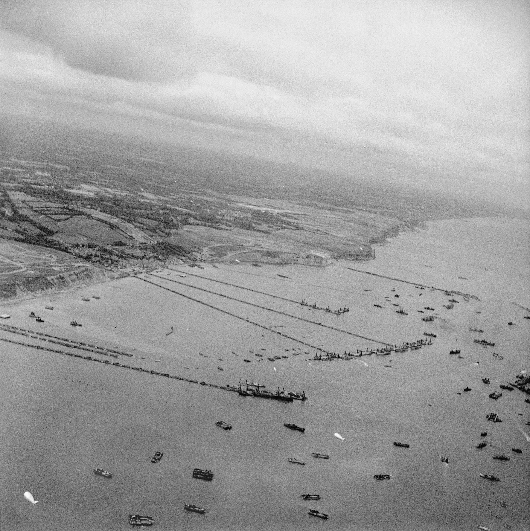 The Mulberry artificial harbour off Arromanches in Normandy September 1944 Harrison