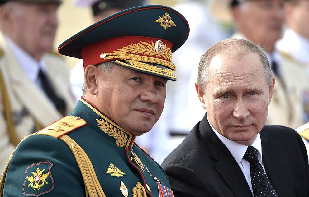 Vladimir Putin and Sergei Shoigu at Navy Parade 2017 Presidential Press and Information Office